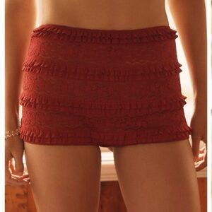 Lyrebird by Anthropologie Ruffled Lace Boyshort - Brick Red